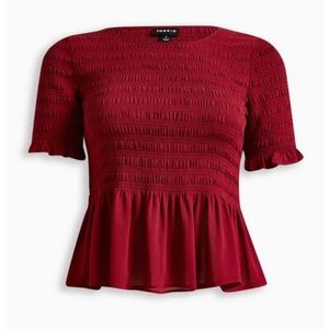 Peplum chiffon smocked top